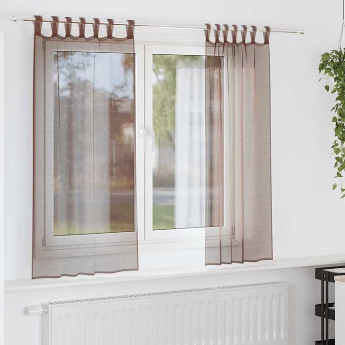 VidaXL Voile Curtains with Eyelets 2 Pcs Brown, Net Curtain, Sheer Curtain, Window Voile, Treatment of 4102261