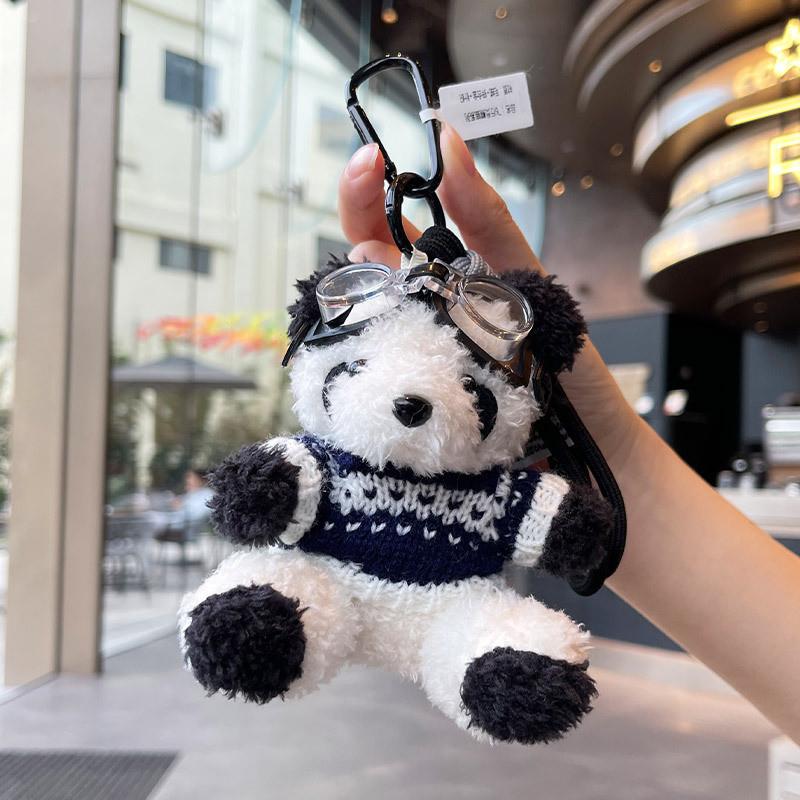 Whimsical Knitted Jinnew Sweater Pilot Panda Keychain In Soft Material Plush