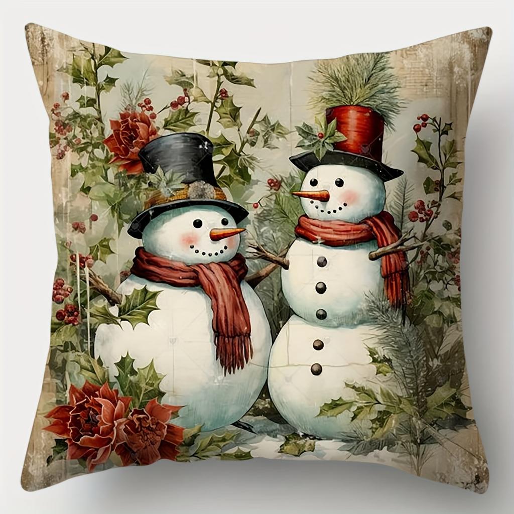Vintage Christmas Throw Pillow Covers - Single-Sided Printing, 45X45cm Zipper Closure, Suitable for Living Room Decor