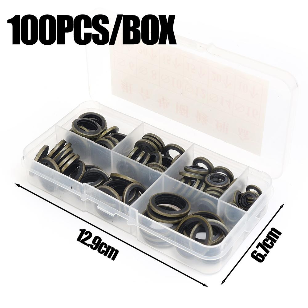 200/100pcs Car Oil Pan Drain Gasket Drainage Bolt Pad Rubber Oil Drain Plug Gasket Replaceable Seal Set M6 M8 M10 M12 M14 M16