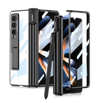 Novinka pre Samsung Galaxy Z Fold 4 HD / Anti-Peep puzdro na telefón Fold4 Kryt puzdra z priehľadného skla s držiakom na pero, skrytý stojan