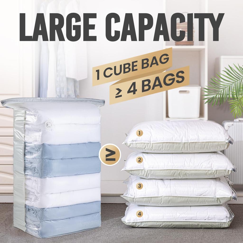 5PACKS Vacuum Storage Bags, TAILI, Jumbo Cube (100x80x38 cm), Clothing, Comforters, Blankets, Bedding, Closet Organization Space Saving, Sunflower