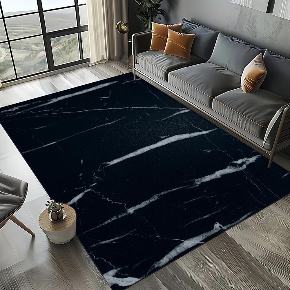 2025 New Style Fashion Marble Black White Gold Stone Carpet Rug for Living Room Bedroom Home Sofa Decoration,Non-slip Floor Mat