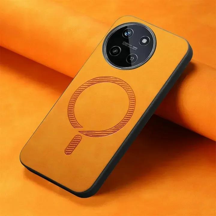 

Для Realme 13 Plus 13pro+ Роскошный кожаный чехол для беспроводной магнитной зарядки Magsafe Противоударный матовый чехол для Realme 11 12pro 13 Pro Plus Realme13 Realme 13 4G оранжевый