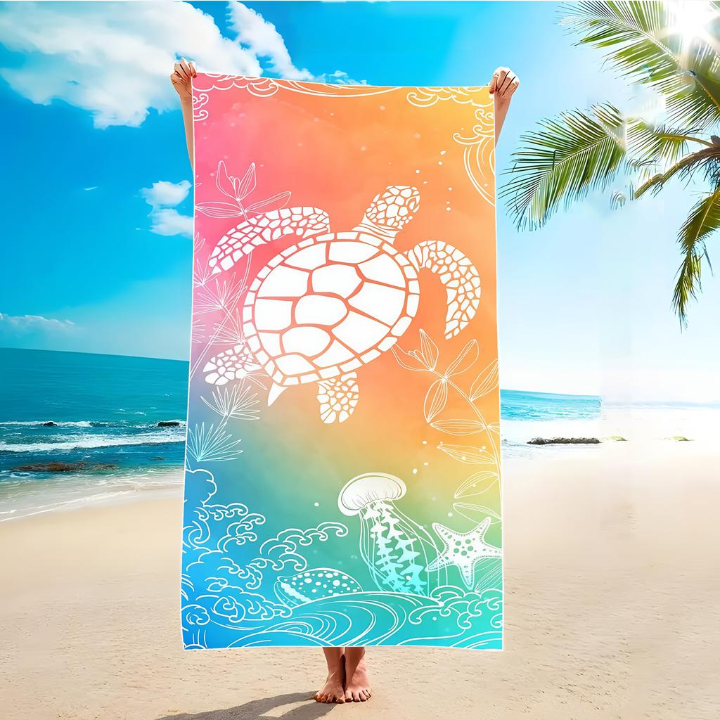 Sea Turtle Print Microfiber Beach Towel Absorbent Quick Dry Sandproof Lightweight Towel for Adult Ideal for Swimming Pool Travel