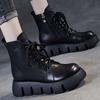 Autumn Winter Platform Fleece-Lined Woman Short Shoes Leather Round Toe Lace-up Ankle Boots for Women Trend 2025 Goth Booties