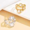 Stainless Steel Retro Baroque Geometric Open Ring with Faux Pearl for Women