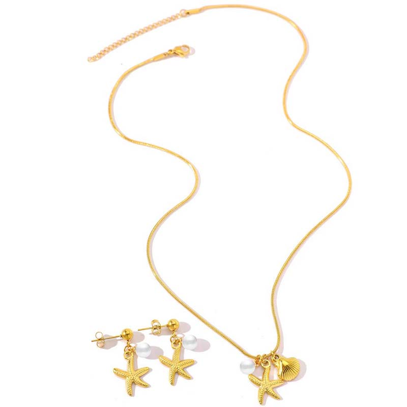 Stainless Steel Starfish Shell Pendant Necklaces For Women Fashion Gold Color Clavicle Chain Choker Beach Jewelry Summer Gifts