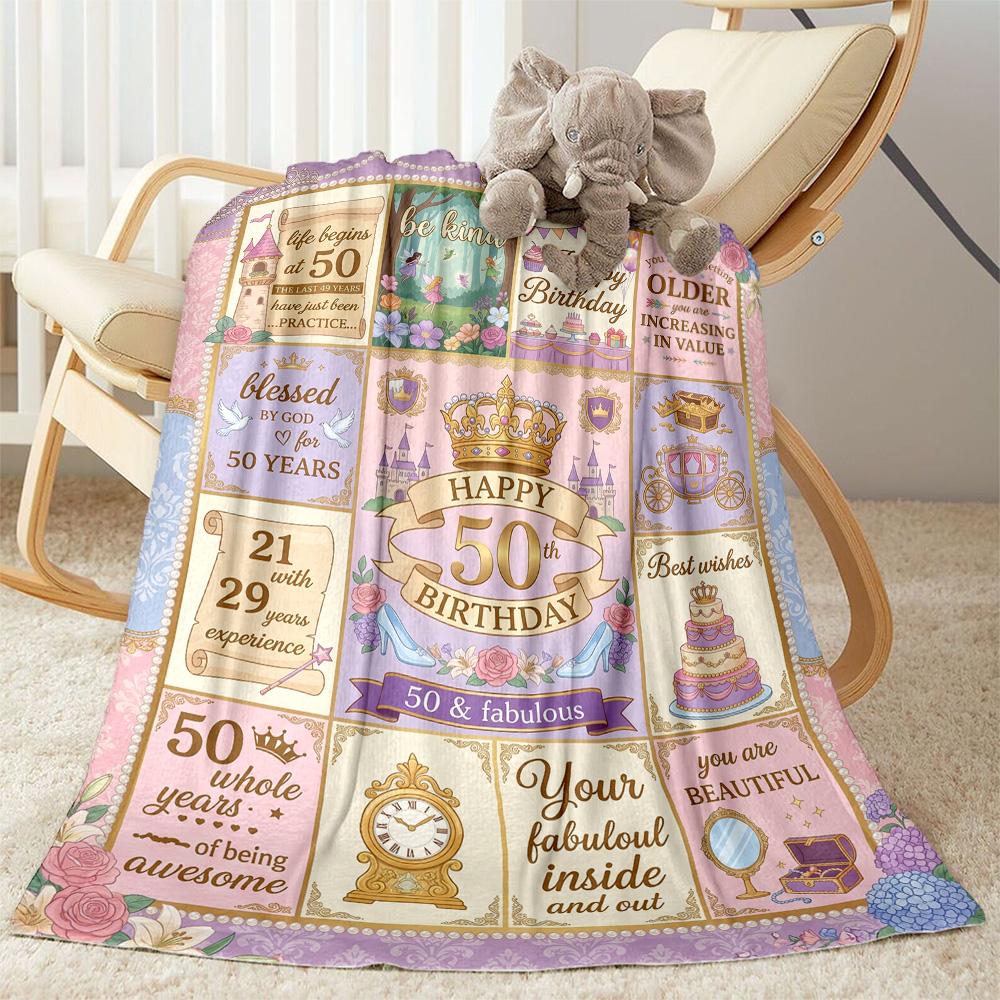 50th Birthday Celebration Flannel Blanket-Soft and Suitable for Sofas,Beds,Offices,Travel,All Seasons,Great Gift for Holidays and Birthdays.
