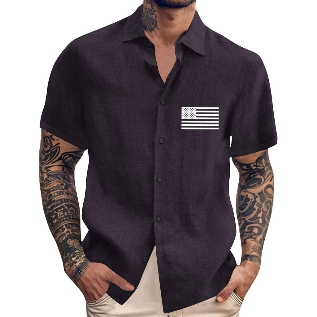 Men's Vintage Button Down Bowling Shirts Short Sleeve Summer Beach Shirt