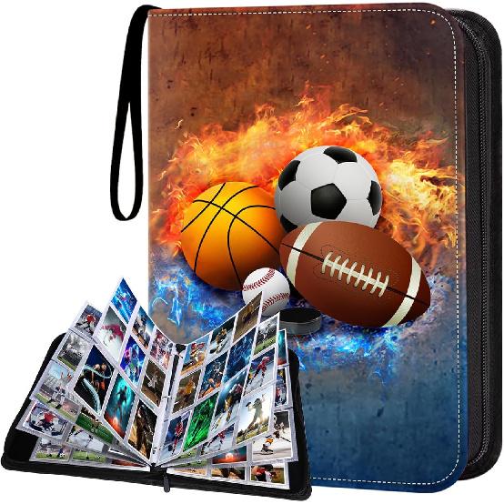 Sports Card Binder Sleeves,900 Pocket Sports Card Holder 50 Removable Sheets for Trading Cards Zipper Folder Collector Album 3 Ring Baseball Football