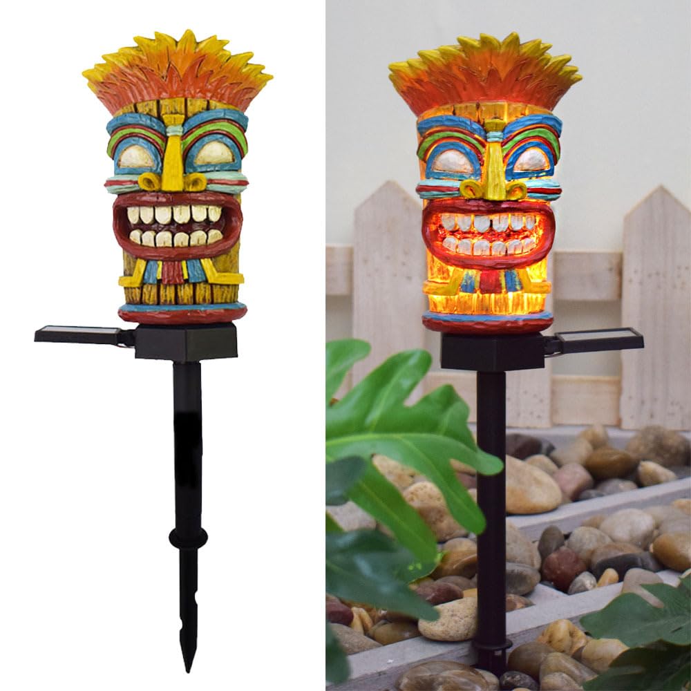 YZYOE LED solar wild man outdoor atmosphere decorative cute resin wild man head garden landscape light, light, light.