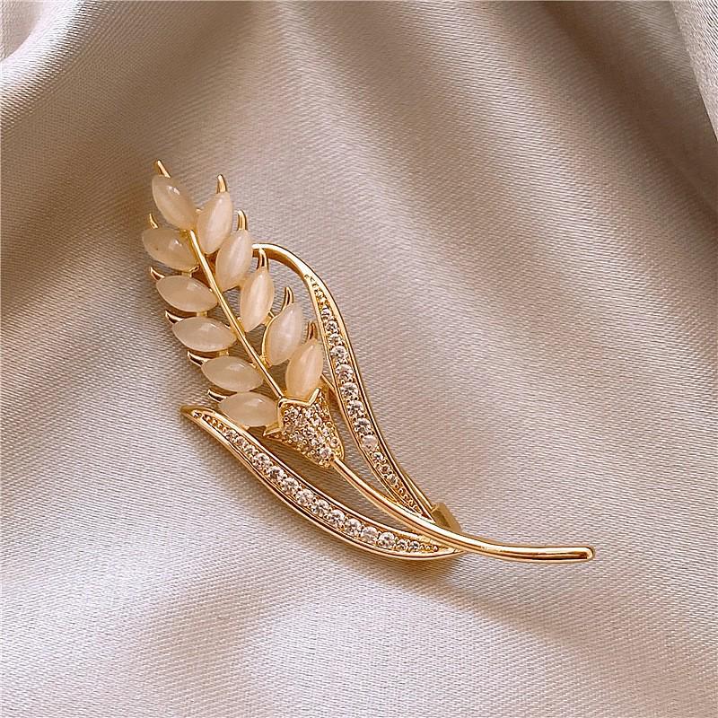 Rhinestone Cat's Eye Wheat Ear Luxury Fashion Brooch - Creative, New Design, Versatile Accessory