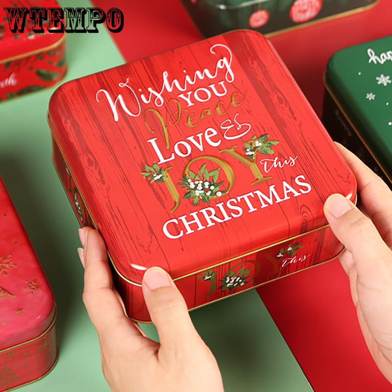 WTEMPO Square Printed Empty Metal Box Christmas Party Favors Christmas Gift Packaging Box Wedding Decorations