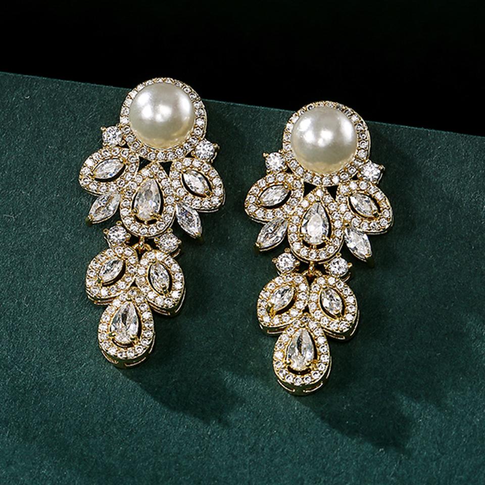 Lucky Star Jewelry Women's Zakol Elegant Shiny Leaf Zircon Dangle Earrings For Bridal Ear Accessories Luxury Wedding Party Zircon Gifts