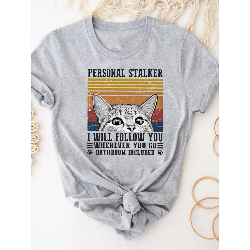 Print T Shirt Short Sleeve Summer Clothes Women Clothing Gray Owl Love Style Trend Cute Basic Tee Top Fashion Graphic T-shirt