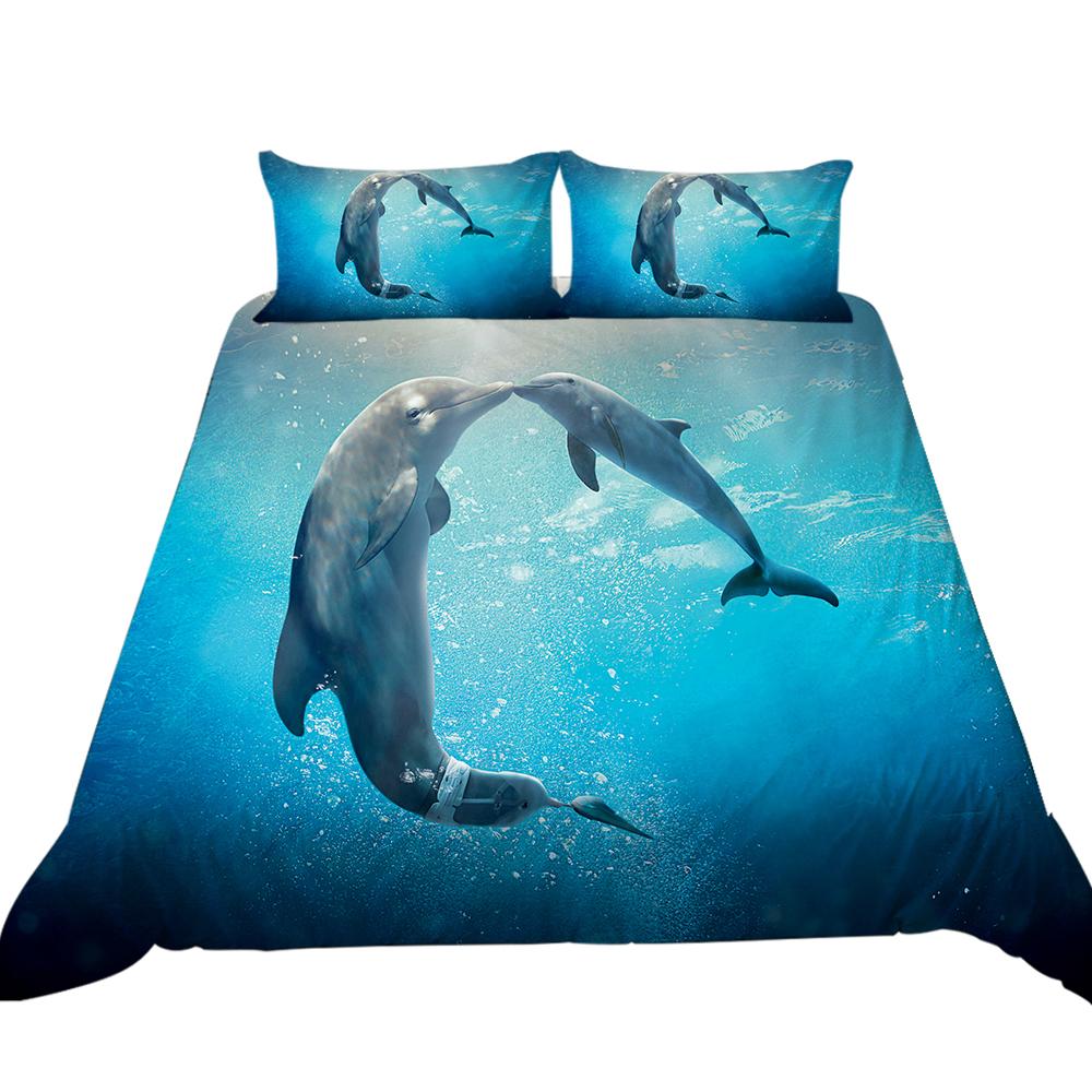 3D Ocean Animal Theme Series Bedding Set with Animal Prints Such As Jellyfish and Dolphins 2/3 Pieces, Washable Home Decoration