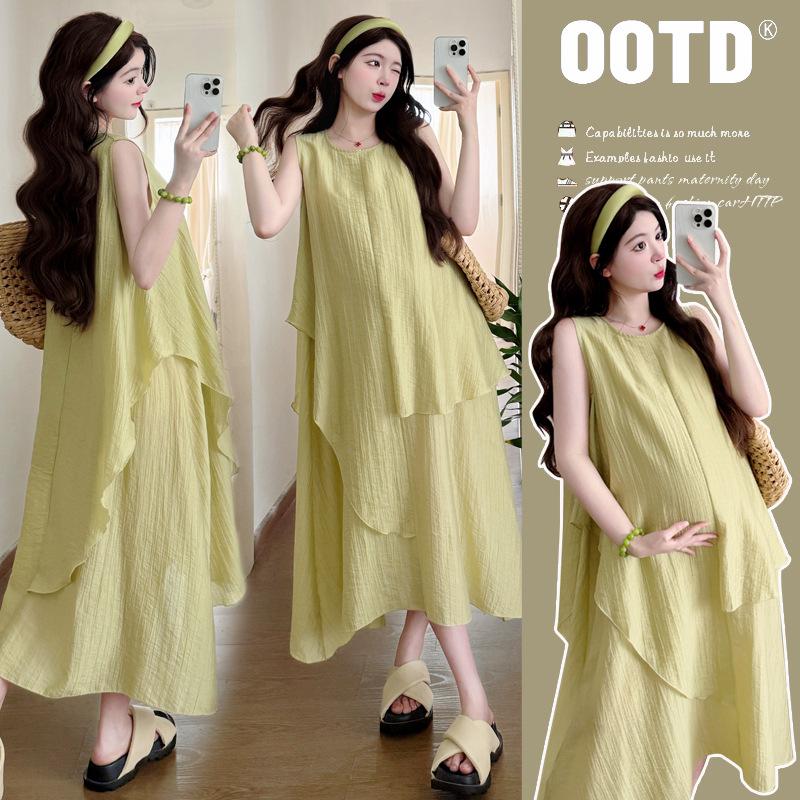 2026 Summer Korean Style Sleeveless Maternity Dress Extra Large