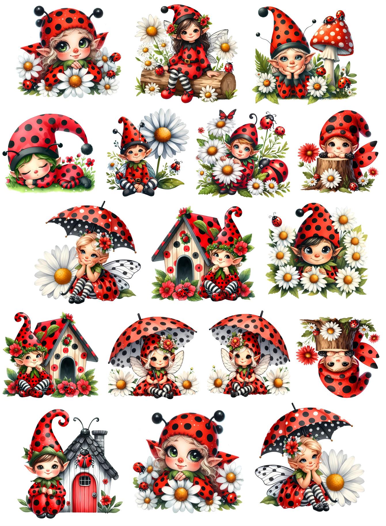 

17Pcs DIY Cute Ladybug Clip Art Ladybug Elf Stationery Stickers Hand-Drawn Paris Daily Life, Planner, Journal Decoration белый