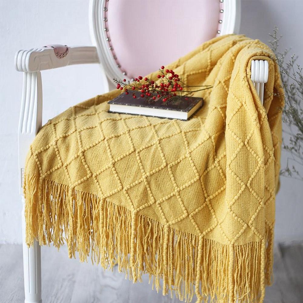 100% Acryli for Couch Bed Solid Color Knit with Tassels Home Textile Throw Home Supplies Blanket