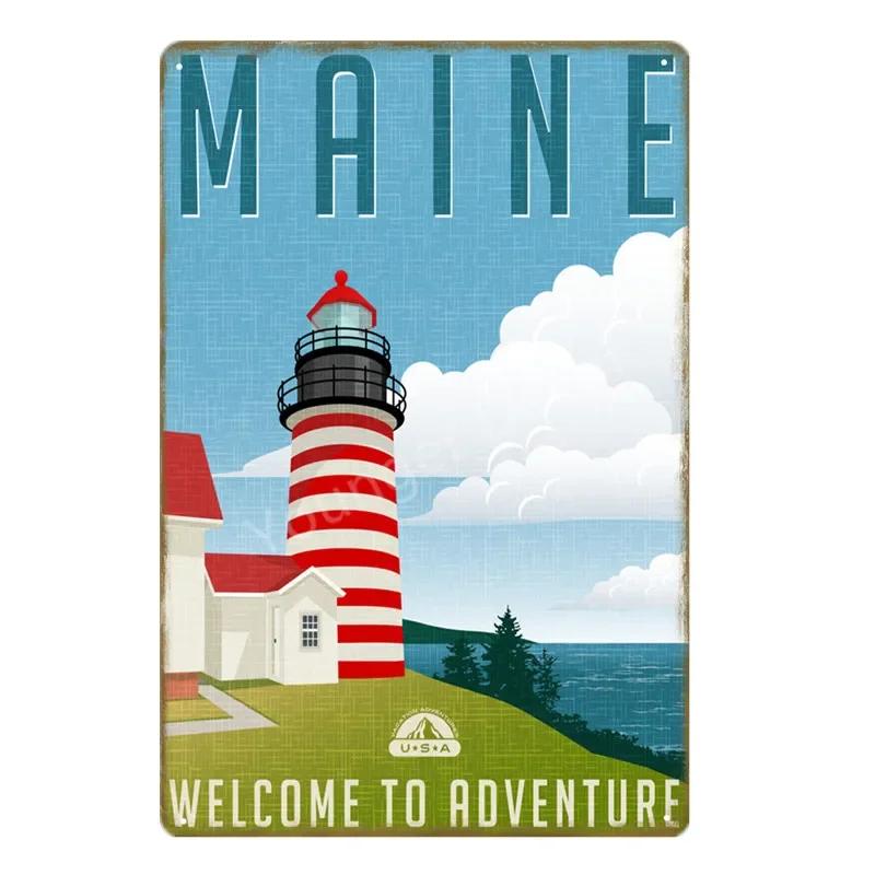 Vintage American Cities Travel Metal Signs  New York Alaska Ohio Washington  Wall Decor Poster  Retro Home Decor Sticker Paintin