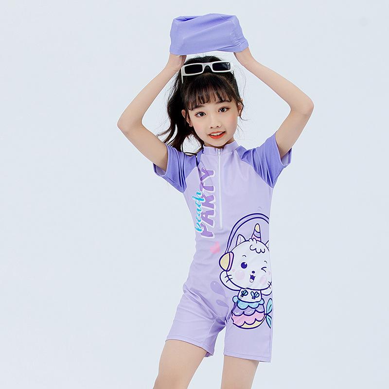Kids' One-Piece Swimsuit with Swim Cap - Sun Protection for Beach & Hot Springs