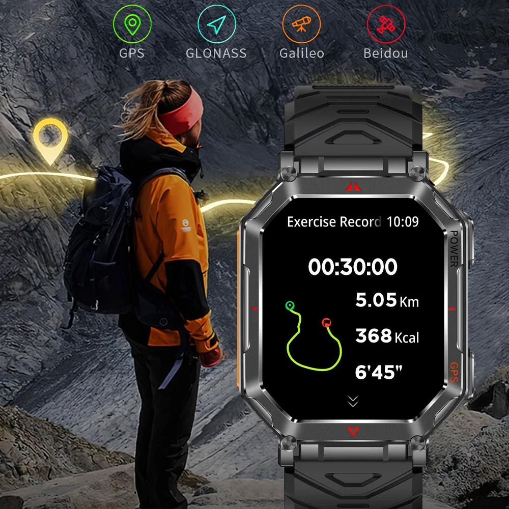 SACOSDING Rugged GPS Smart Watch 2.01" HD Screen 3ATM Waterproof Bluetooth Call Men Smartwatch GPS Positioning Compass Flashlight