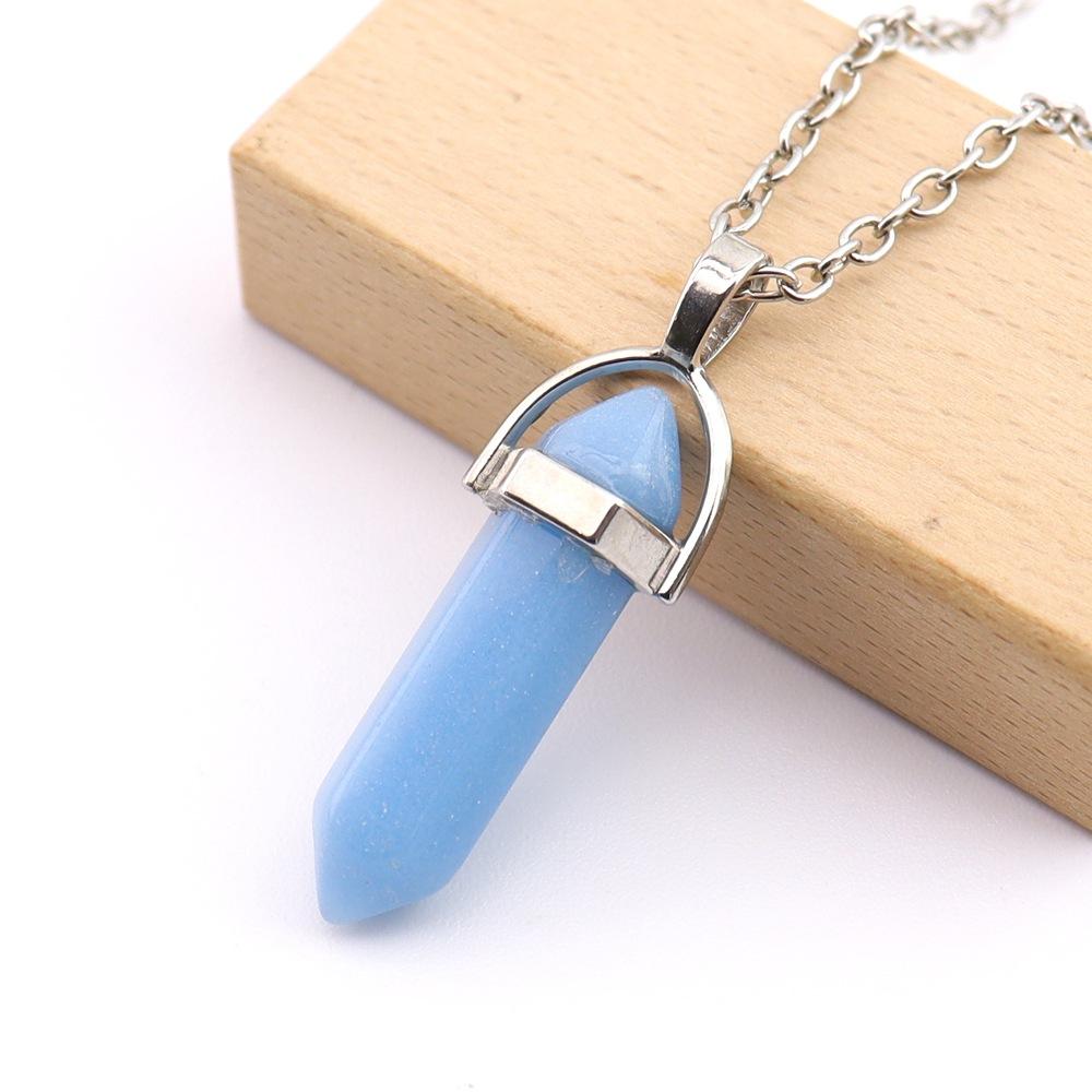 Crystal Hexagonal Column Pendant Popular Hexagonal Prism Bullet Luminous Stone Necklace N759