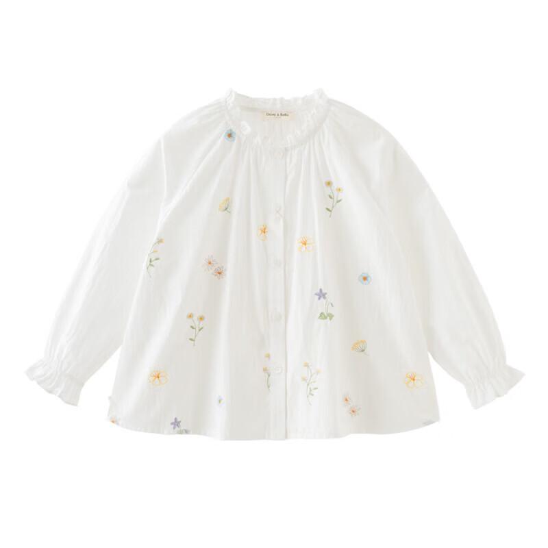 DAVE&BELLA Girls' Embroidered Long Sleeve Round Neck Blouse