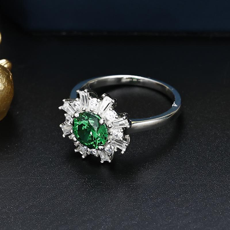 

Jewelry 925 Silver with Green Zircon 7.0 Round Gemstone Ring Niche Premium Personality Ring one size fits all белого золота