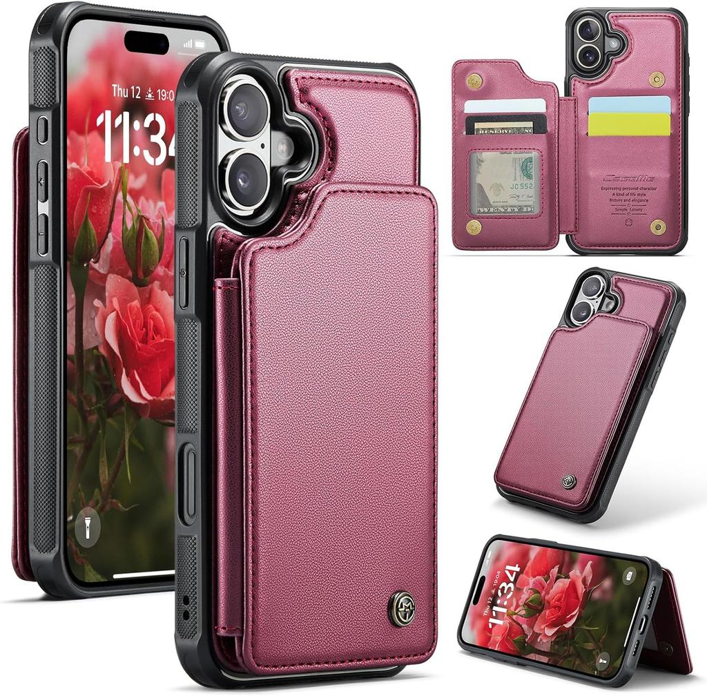IPhone Wallet Protective Case with Card Holder, RFID Shielding, Men's and Women's Shock-absorbing Leather Bracket, Durable Protective Phone Case