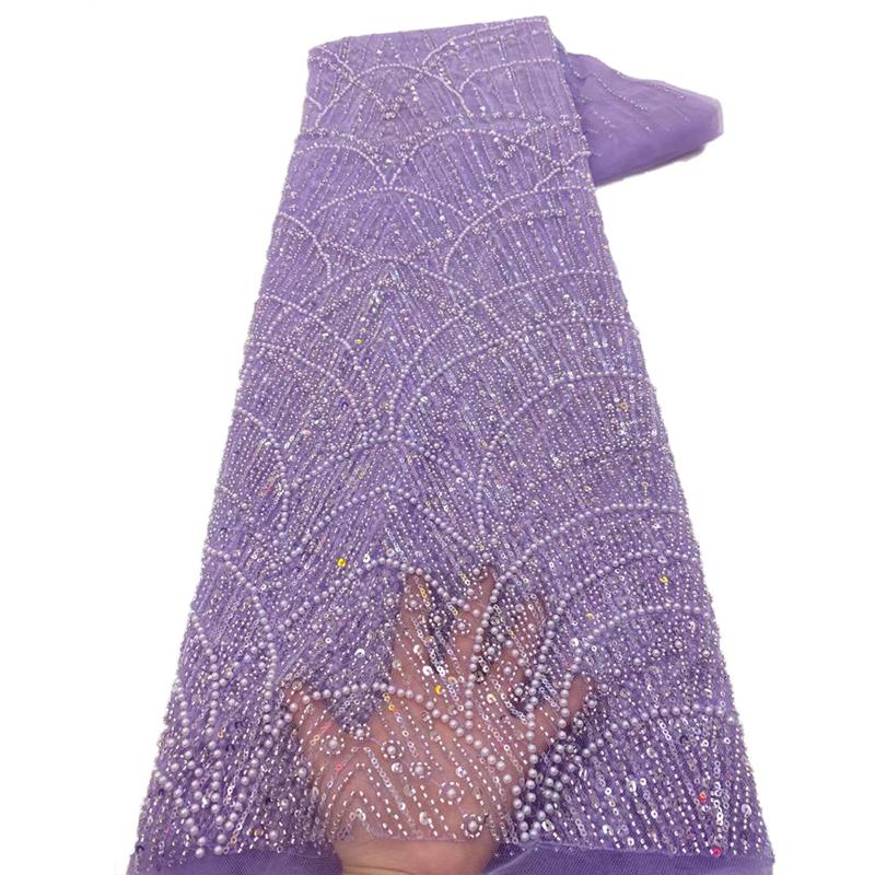 1 Yards African Luxury Beaded Tulle Lace Fabric Nigerian Handmade Heavy Sequin Lace Fabric For Diy Wedding Party Dresses