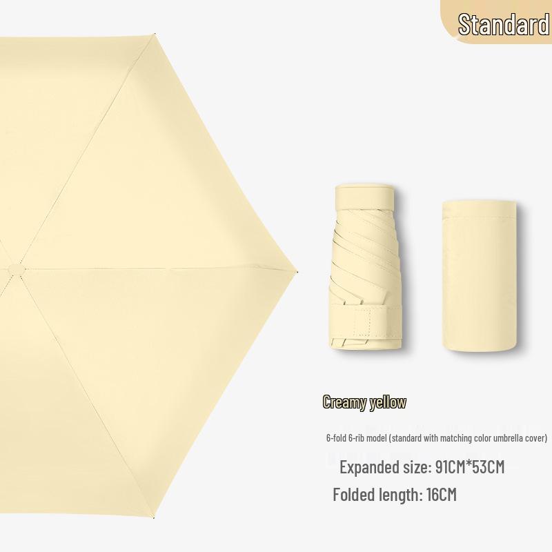 Compact Ultra-Light Six-Fold Capsule Umbrella with Black Glue Sun Protection and Hook