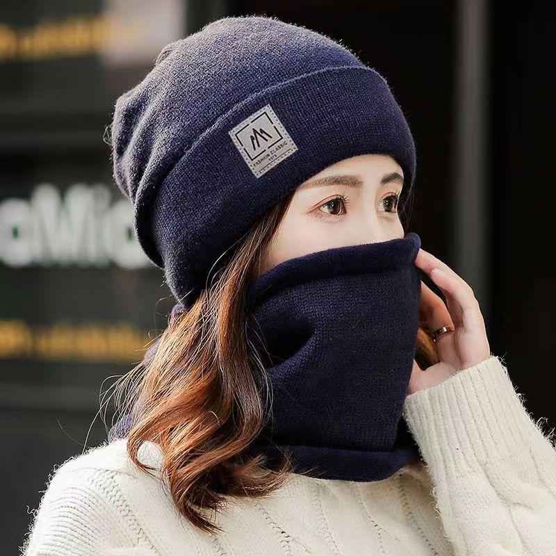 Hat Women's Winter Korean Edition Leisure Cycling Warm Anti Cold Ear Protection Women's Neck Knitted Hat Autumn and Winter