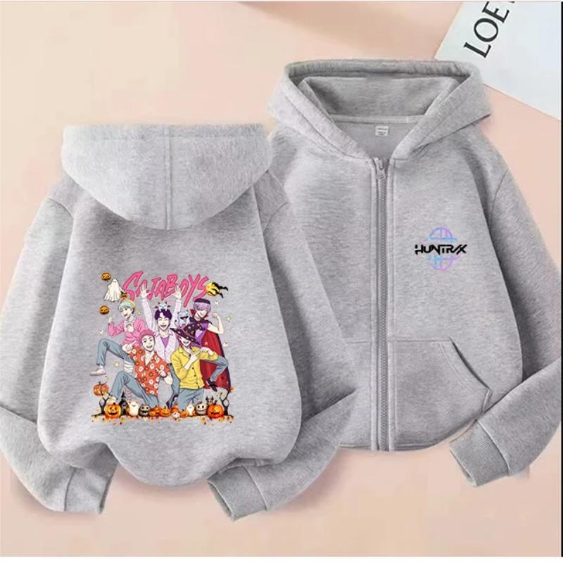 Christmas Gift Kids Zipper Hoodie Warm Fashion Interesting Creative Kpop Demon Hunters Cartoon Anime Comfortable Zipper Hoodies
