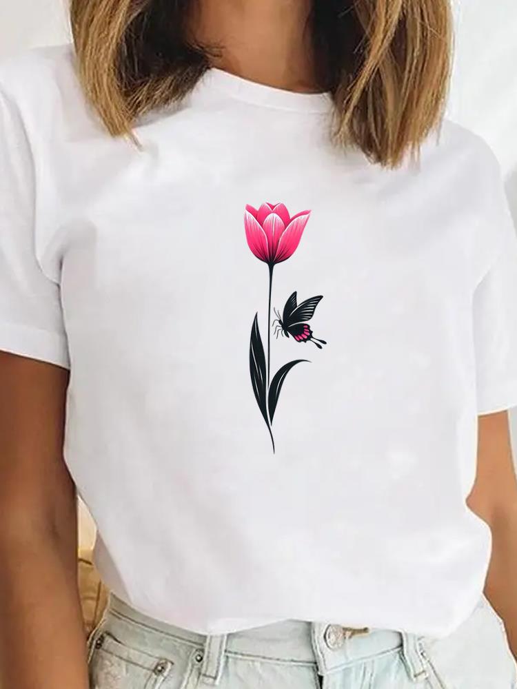 Tee Sweet Trend Flower Cute Clothes Clothing for Unisex Female Casual Top Short SleeveGraphic Tees Playeras De mujeres