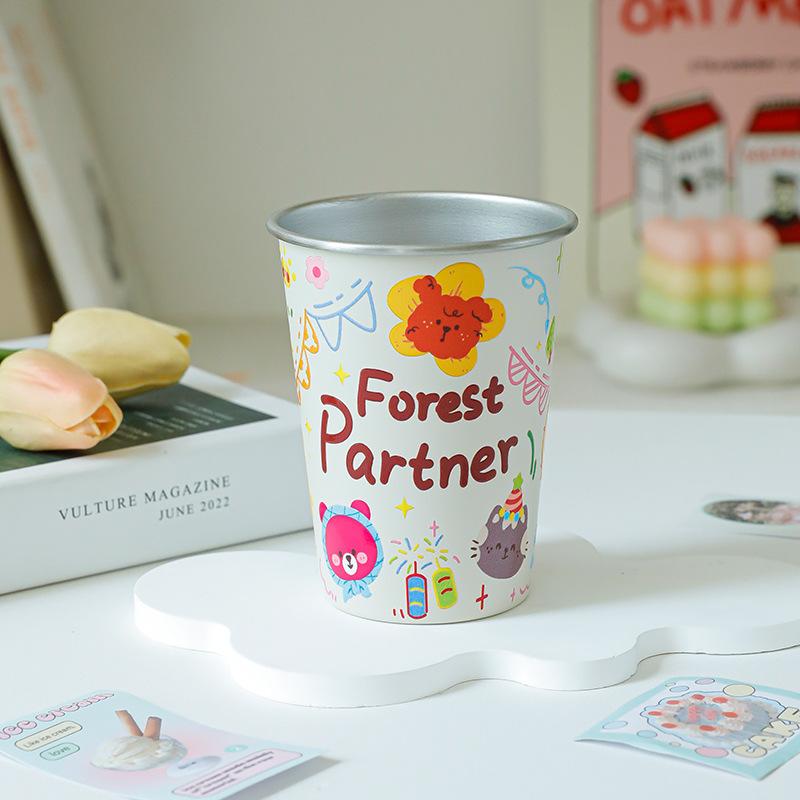 

304 Stainless Steel Mug Reusable Beautiful Animal Pattern Pint Cup Water Tumbler for Camping 201-300ml