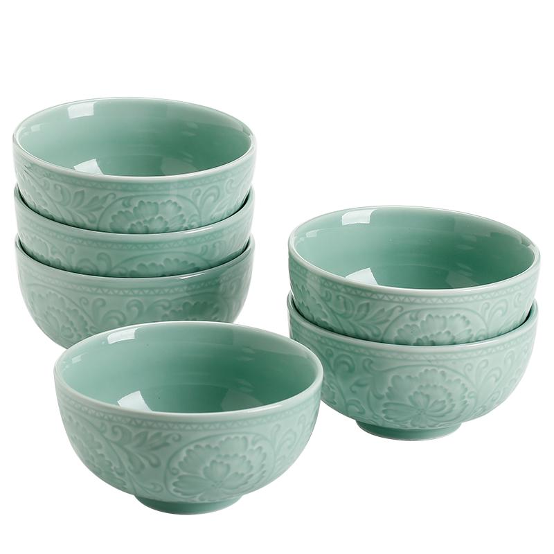 SUSHI CERAMICS Celadon Ceramic Rice & Soup Bowl Set (6 Pcs) 4.5 inch