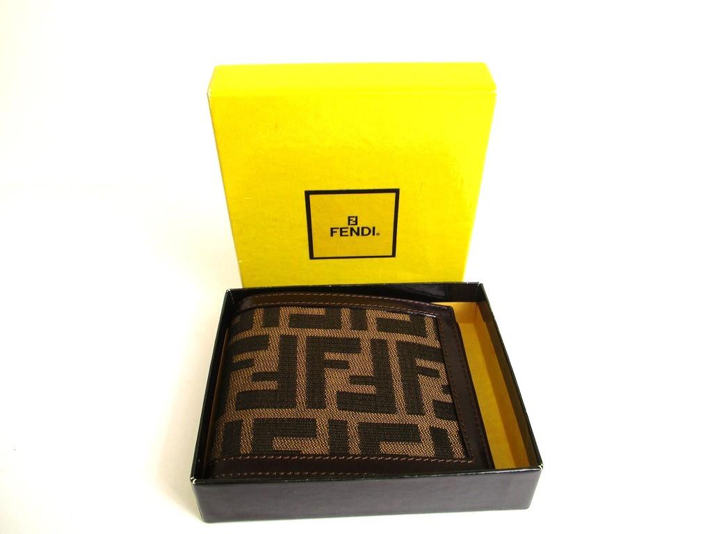 Authentic FENDI Zucca Dark Brown Canvas Leather Bifold Wallet Compact Wallet #9778  Refurbished
