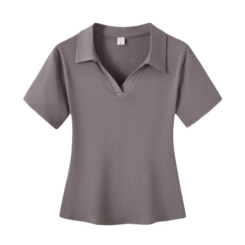 Korean Design Temperament Front Shoulder Short-sleeved Polo Collar T-shirt Women's Summer Fashion Casual and Thin Short Top Ins
