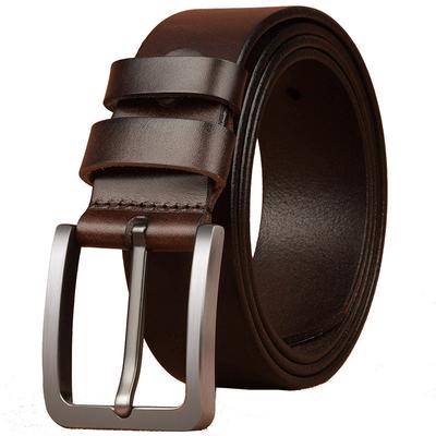 Men's Genuine Leather Pin Buckle Casual Middle-aged Trouser Belt Men's Trendy Alloy Buckle Retro Two-layer Cowhide Belt