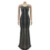 Women's Fashion Long Dress: Solid Color Mesh with Hot Drilling and Strappy Design