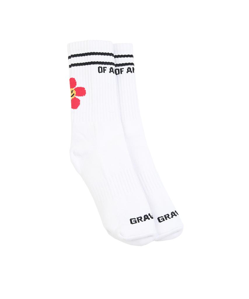 GRAVER [Unisex] Red Flower Smile Logo Socks 1 Pack_White