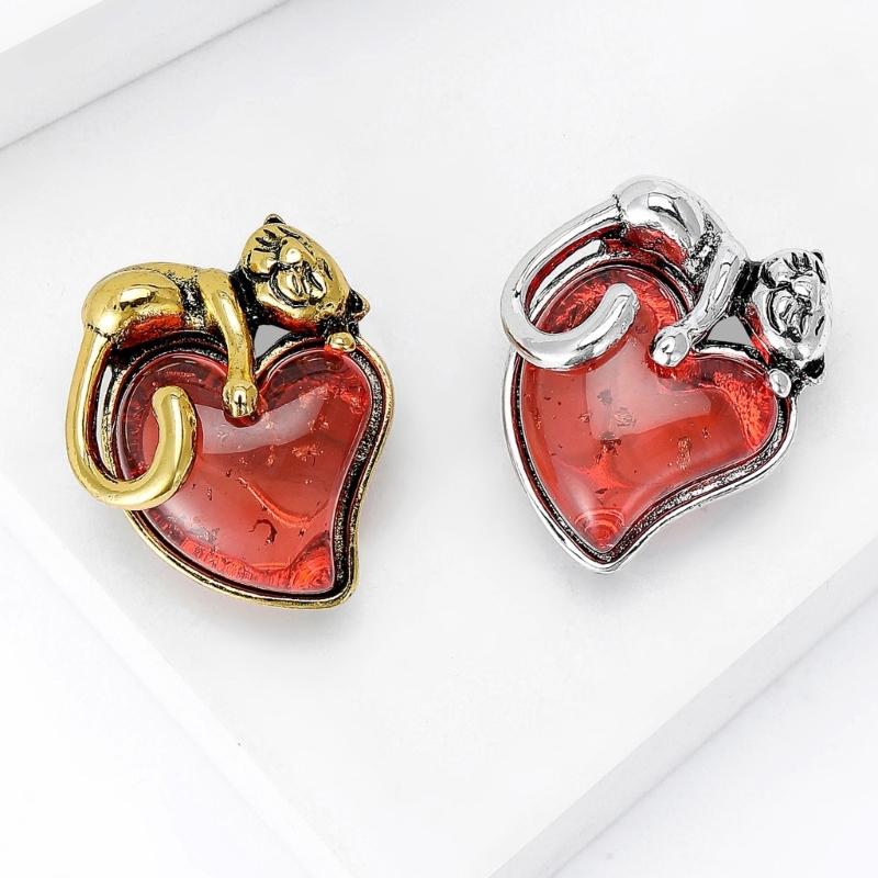 Spilla smaltata a forma di cuore con animale, spilla a forma di fiore di cartone, decorazione alla moda per amanti dei gatti, regalo, gioielli in lega