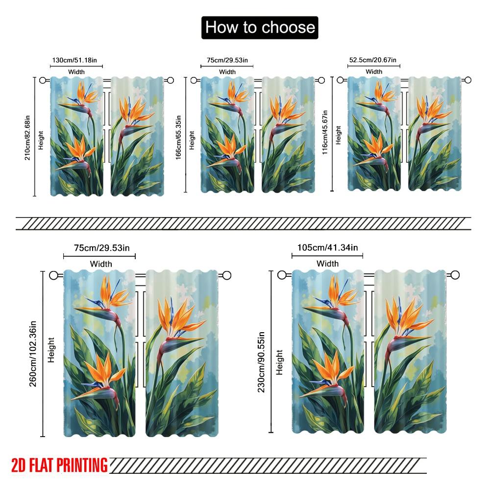 2pcs,2D Plane Printing Popular Curtain Panels Tropical Elegance Polyester Fabric (without Rod) Holiday for Bedroom, Living Room,