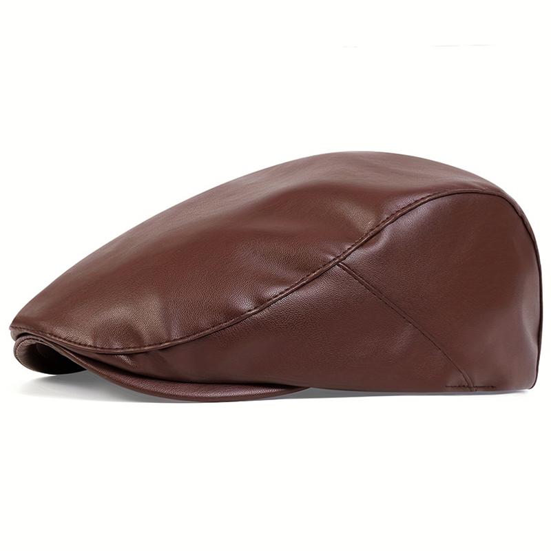 Fashion PU Leather Forward Hat Unisex Waterproof Beret Cap Men Vintage Winter Hats Flat Top Caps Accessories