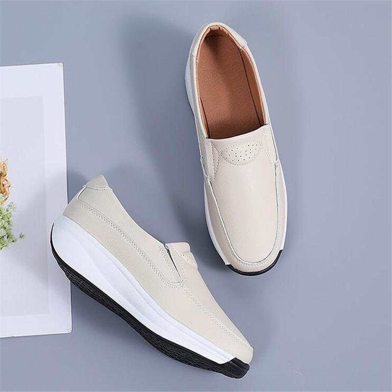 Fashion Women's Platform Sneakers Summer New Genuine Leather Wedge Shoes for Women Flat Slip On Casual Ladies Walking Shoes