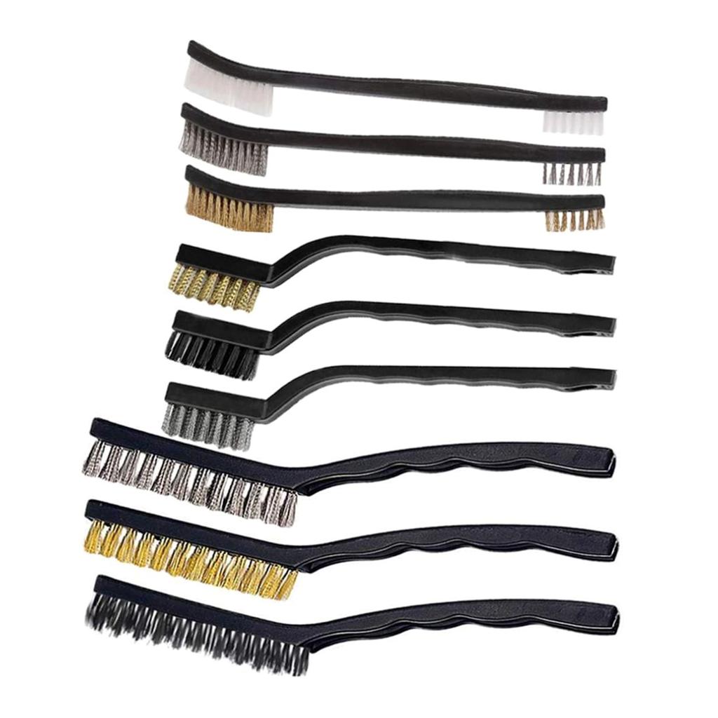 9pcs Handy Steel/Nylon/Brass Brushes Wire Brush Set for Easy Rust Removal and Cleaning