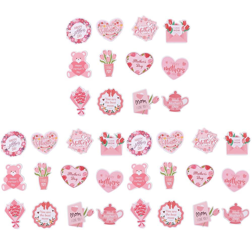 36pcs Pink Happy Mother's Day Cake Toppers Mothers Day Gift Decor Dessert Decor Supplies