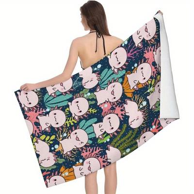 Cute Axolotl Print Beach Towel, Soft Absorbent Quick Dry Microfiber Bath Towel for Gym Yoga Spa Hotel Swimming